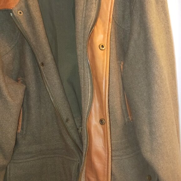 Orvis Wool & Leather Hunting Shooting Field Jacket L Herringbone Lined Full Zip - Picture 10 of 15